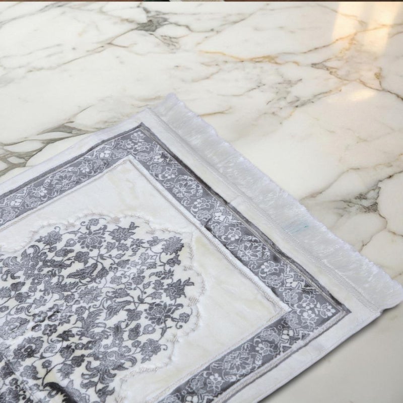 Melen Turkish Acrylic Prayer Mat - Tayba - Gray - Cream - Image 2